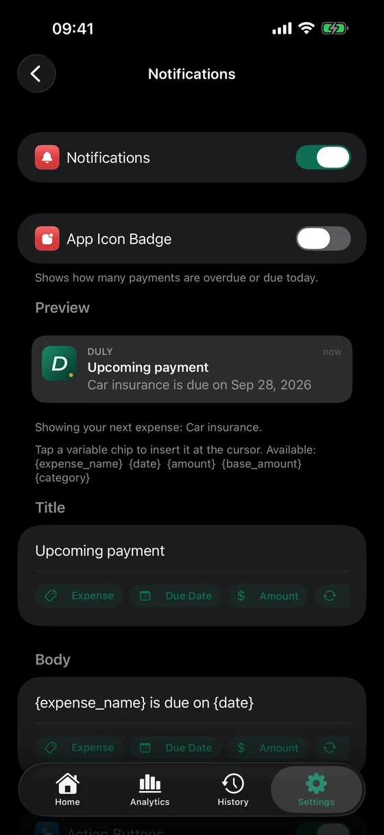 Duly payment reminders